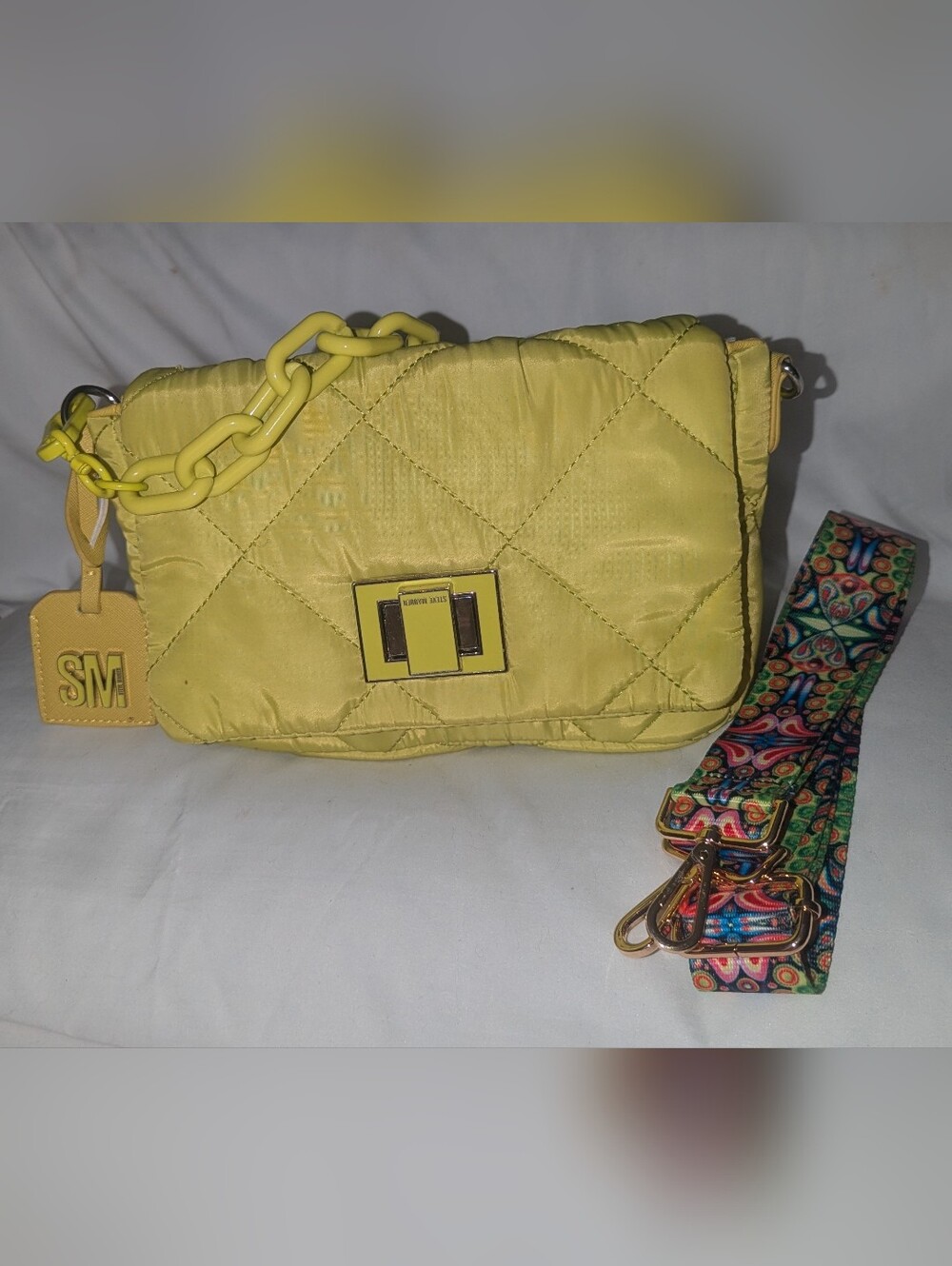 Steve Madden Bcelyn Citrin Quilted Crossbody Bag with Chain Detail